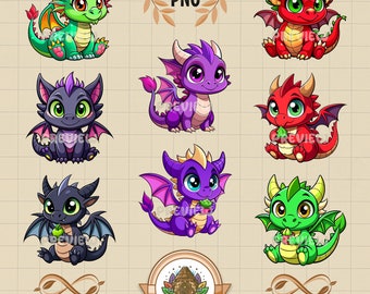 Baby dragon clipart bundle, dragon png, dragon images, cute dragon clipart, dragon svg, dragon art, cute animal clipart, fantasy dragon art