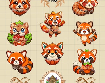 Red panda clipart bundle, cute red panda, red panda svg, red panda png, animal svg, red panda vector