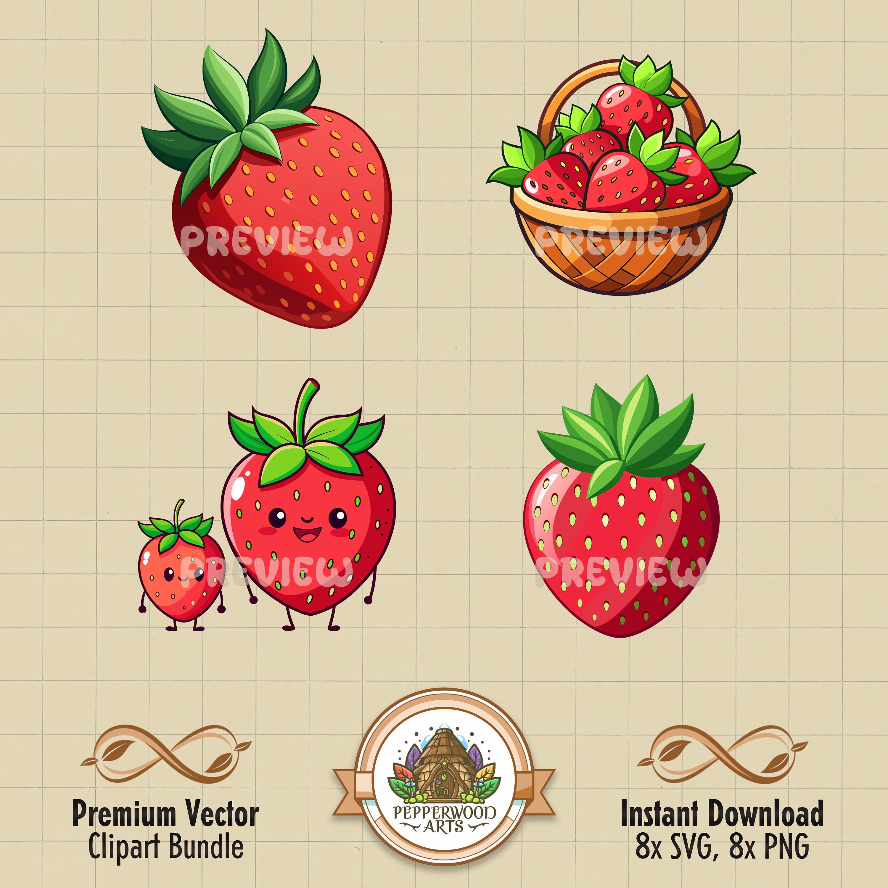 Strawberry Clipart Bundle, Strawberry Png, Digital Strawberries ...