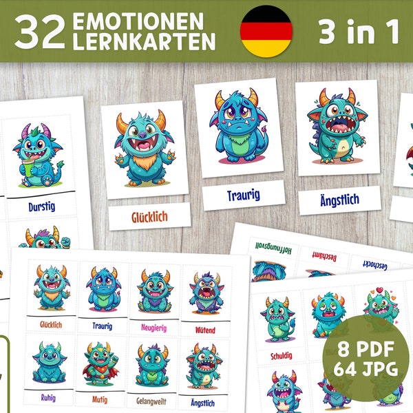 Emotionen Lernkarten für Kinder | Digitale Lernkarten für Vorschule | Lernmaterial für stille Ecke | Karteikarten zum Lernen | Montessori