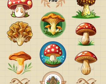 Mushroom clipart bundle, mushroom png, forest svg, printable mushrooms, fantasy mushroom, mushroom svg, digital mushrooms, magic mushroom