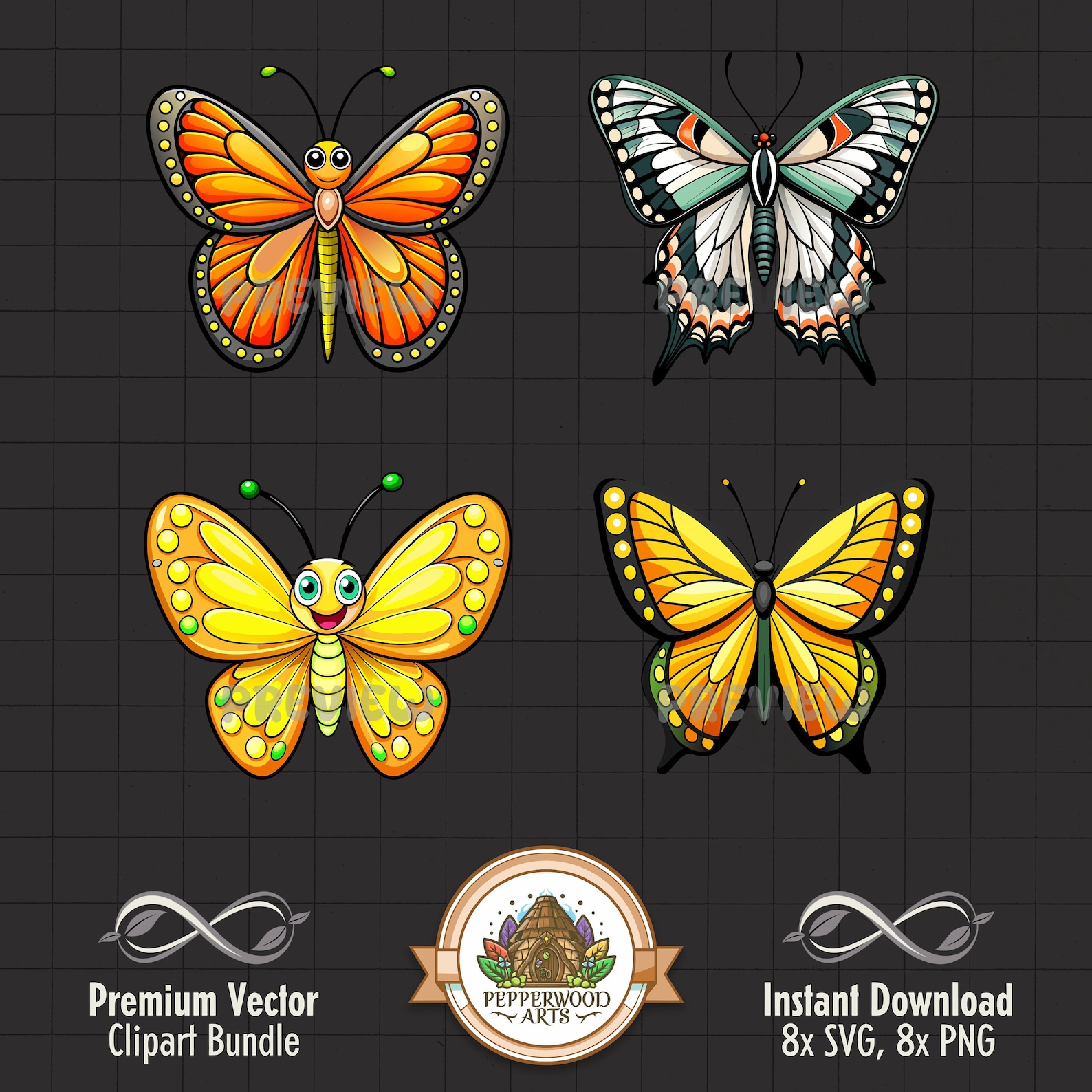 Butterfly Clipart Bundle, Monarch Svg, Butterfly Png, Butterfly Vector ...