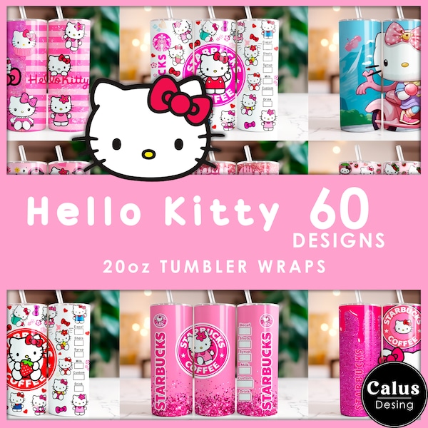 60 kitty tumbler bundle, Png Sublimation 20oz, Tumbler Wrap, Full Wrap Digital Tumbler, Instant Digital Download