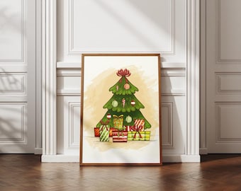 Watercolor Christmas Tree Print, Festive Holiday Wall Decor (Digital Download)