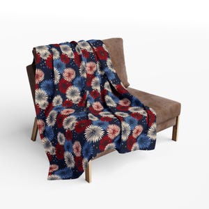 Patriotic July Fourth American Holiday Firework Party Arctic Fleece Blanket Cozy Chair Cloak