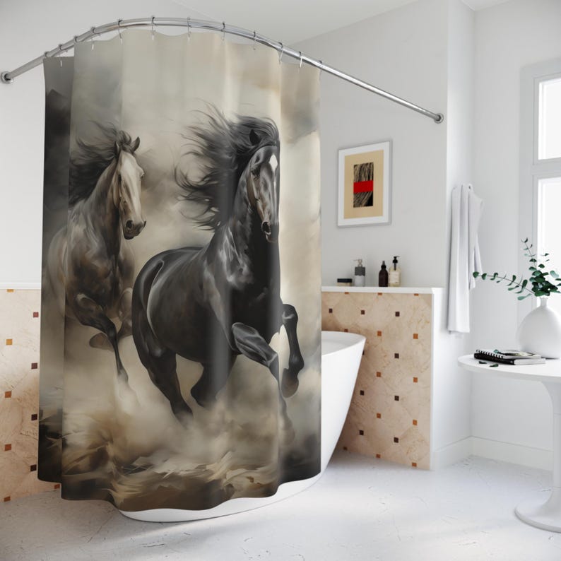 Wild Western Plains Mustang Horses Shower Curtain: Southwest Badlands Cowboy Ranch Desert Home image 4