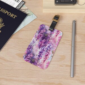 Lavender Wisteria Spring Blossoms Luggage Tag: Elegant Botanical Satchel Label Marker