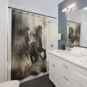 Wild Western Plains Mustang Horses Shower Curtain: Southwest Badlands Cowboy Ranch Desert Home image 2