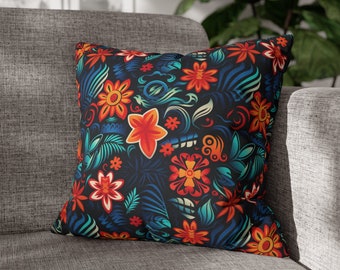 Polynesian Paradise Petal Design Hawaiian Heritage Tradition Square Pillowcase, Housewarming Gift, Cottagecore Cabin Life, Beach House Decor