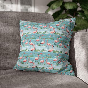 Pink Flamingo Pattern Square Pillowcase | Water Avian Polyester Cover **CASE ONLY