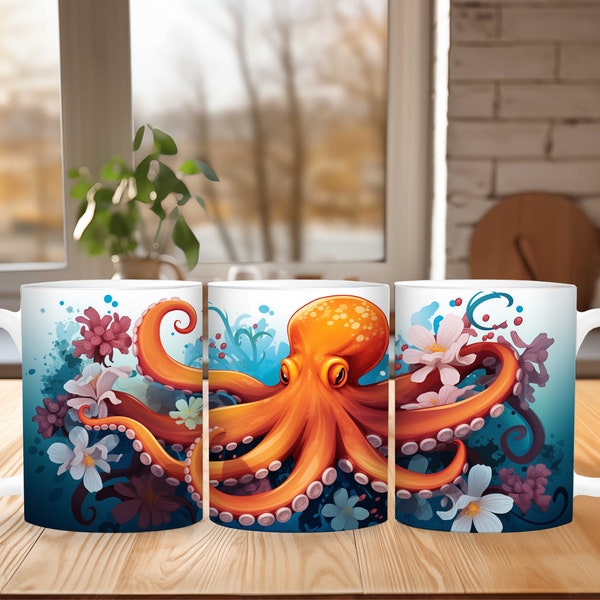 Graceful Underwater Choreographer, Beautiful Camouflaging Octopus Mug, Whimsical Swimming Cephalopod Cup, Magically Intelligent Marine Life