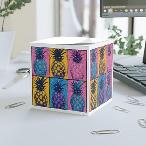 Pop Art Pineapple Note Cube | Colorful Sticky Memo Block, Tropical Desk Accessory