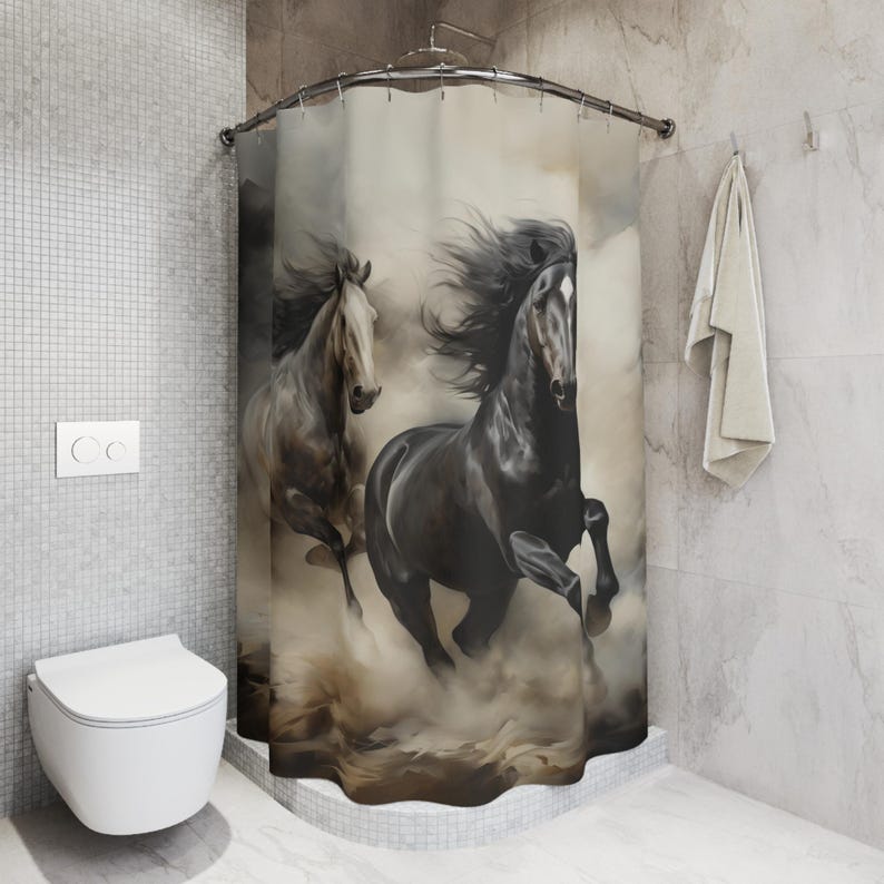 Wild Western Plains Mustang Horses Shower Curtain: Southwest Badlands Cowboy Ranch Desert Home image 5