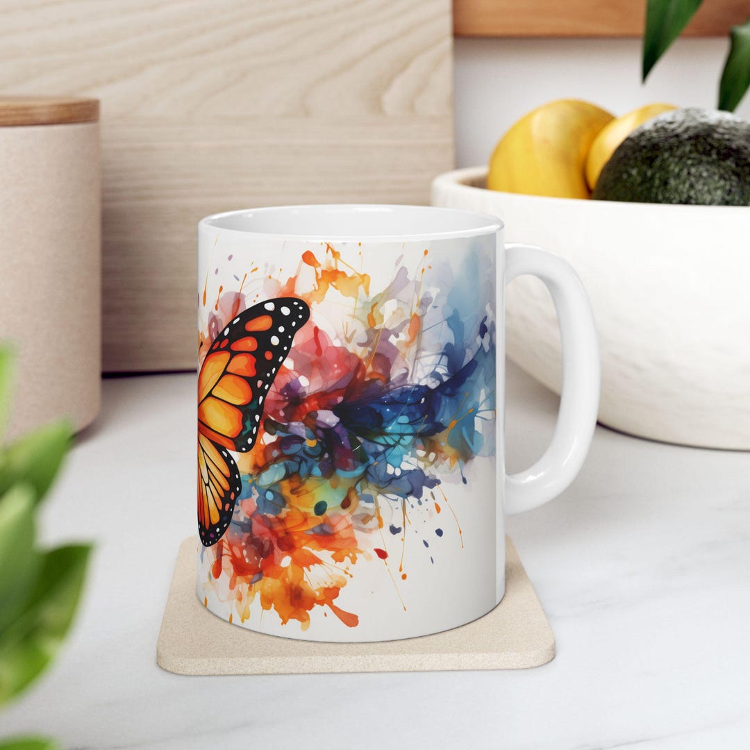 Monarch Butterfly Pretty Pollinator Watercolor Splatter Ceramic Mug ...