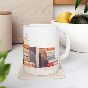 Literary Book Stack Classic Novels Ceramic Mug: Librarian Artistic Writing Lover Gift