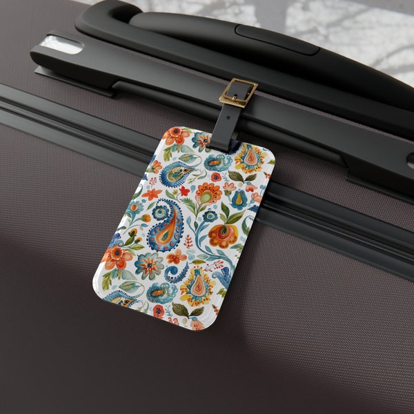 Vintage Paisley Botanical Collage Luggage Tag Personal Identification, School Bag Secure Attachment, Journey Companion Satchel Marker Badge