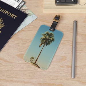 Island Coconut Palm Tree Acrylic Luggage Tag: Tropical Sand Breeze, Getaway School Label Marker