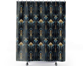 Art Deco Vintage Glamour Hollywood Shower Curtain: Roaring 20's Golden Era Luxury Home Design