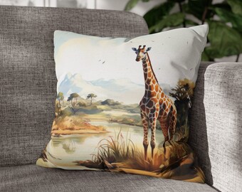 Graceful Gentle Giraffe Giant African Savannah Spot Sentinel Square Pillowcase, Housewarming Gift, Cottagecore Cabin Life, Beach House Decor