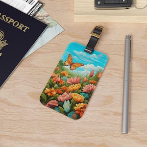 Butterfly Flower Garden Acrylic Luggage Tag: Botanical Meadow Anime Field Label Marker