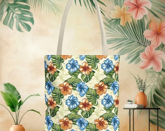 Tropical Hibiscus Floral Tote Bag | All-Over Print Coastal Carryall