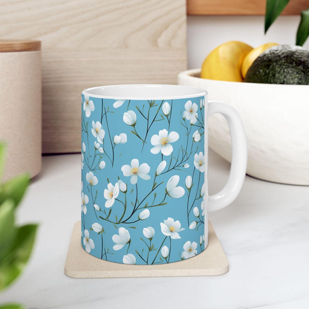 Blue Daisy Dainty Floral Ceramic Mug: Simplistic Minimalist Botanical ...