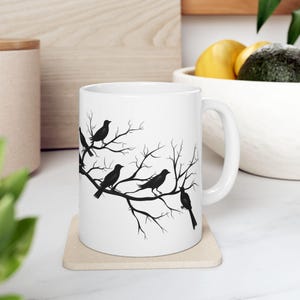 Corvid Clever Crow Social Bird Ceramic Mug: Regal Raven Black Omen, Halloween Icon Cup