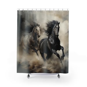 Wild Western Plains Mustang Horses Shower Curtain: Southwest Badlands Cowboy Ranch Desert Home image 1