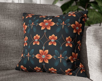 Sophisticated Elegant Retro Era Sleek Timeless Floral Design Square Pillowcase, Housewarming Gift, Cottagecore Cabin Life, Beach House Decor