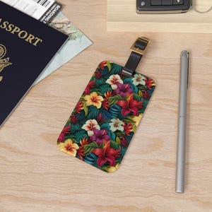 Hibiscus Hawaiian Floral Petals Luggage Tag: Tropical Island Vacation Vibe Acrylic Label Marker