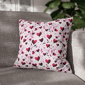 Heart Swirl Pattern Square Pillowcase | Spun Polyester Pink Graphic Print **CASE ONLY