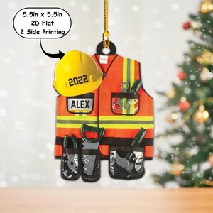 Personalized Construction Vest Ornament: Custom Heavy Equipment Gift