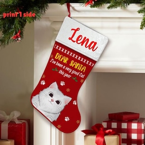 Christmas Stocking, Xmas Stocking, Pet Stocking, Personalized, Cat Stocking,  Cat Lover, Custom Pet Stocking