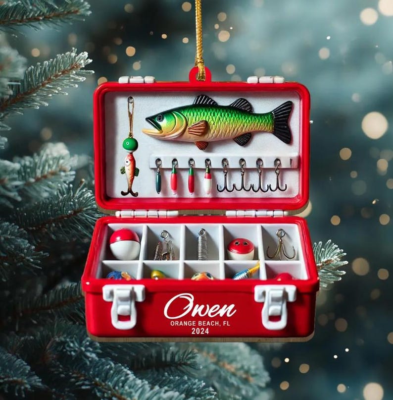 Personalized Fisherman Ornament: Acrylic Fishing Tackle Box, Double ...