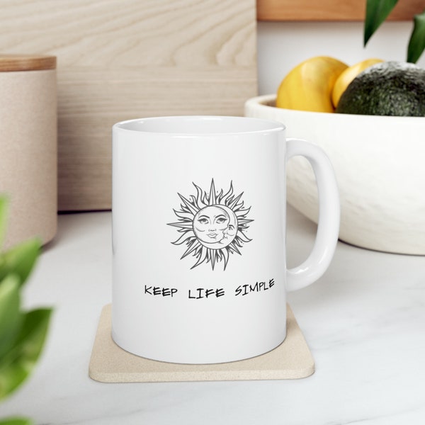 Gardez la vie simple : tasse soleil de lune, tasses pour anniversaires, tasses pour elle, tasses pour lui