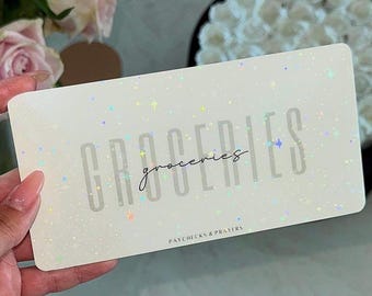 Holographic Custom Cash Envelope Inserts, Double Font | A6 Personal | Cash Stuffing Envelope Category Placeholders, Dashboards