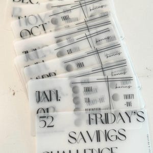 2025 Savings Challenge, 52 Friday’s/Weeks, Matte Vellum | Glossy Laminated | A6 Personal | Envelopes optional