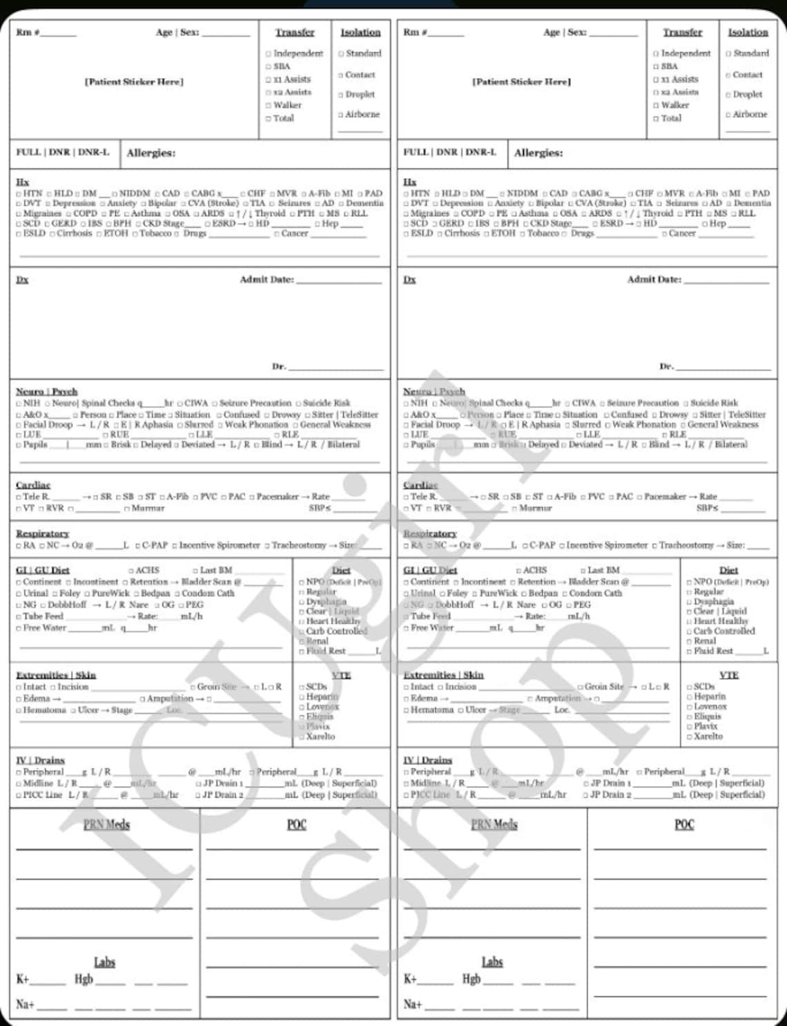 Med Surg Report Sheet Etsy