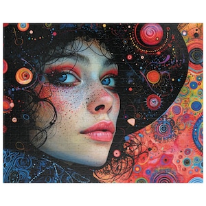 Gothic-inspired girl design Jigsaw Puzzle, Psychedelic Colors, Celestial Touch, 520-1014 -piece, Unique Gift, Home Decor, relaxing activity