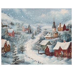 Winter Village Jigsaw Puzzle: Christmas Snowing Day, Holiday Decoration