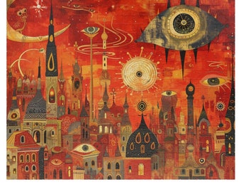 Fantasy Cityscape Jigsaw Puzzle with a Variety of Futuristic Buildings, Science Fiction Puzzle, Mystical, Fantacy Puzzle gift, Puzzle Lovers