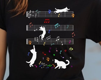 Funny Cat Music Notes T-Shirt, Musician Gift
