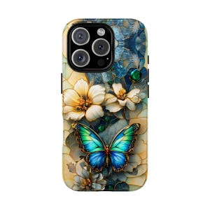 Stained Glass Butterfly iPhone Case: Floral Nature Tough Phone Cover