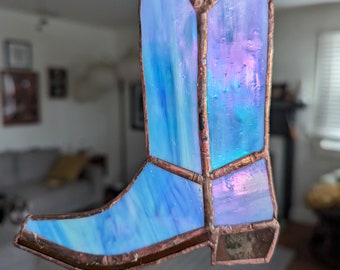 Blue Cowboy Boot Suncatcher