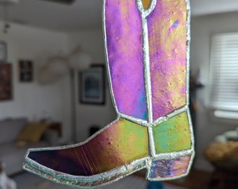 Rainbow Cowboy Boot Suncatcher