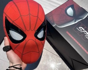 Máscara de Spiderman con ojos, máscara de Spiderman con Control remoto móvil, máscara de disfraz de Peter Parker para Halloween, Material de tela de LICRA