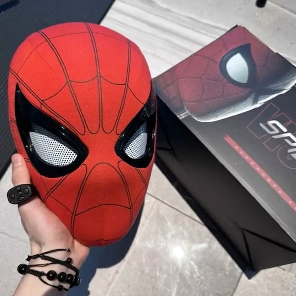 Spiderman Mask Eyes Movable Remote Control Spiderman Mask Peter Parker Halloween Cosplay Costume Mask Spandex Fabric Material