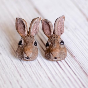 Wild Rabbit Stud Earrings, Rabbit Face, Capybara Earrings, Cute Easter Bunny, I love bunnies, Polymer Clay Bunny, Sculpted Rabbit, Bunny