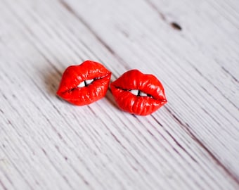 Valentine Lips Stud Earrings, Valentine Earrings, Love Earrings, Lip Earrings, Lips and Teeth Earrings, Lipstick, Supple Lips, Kiss Earrings
