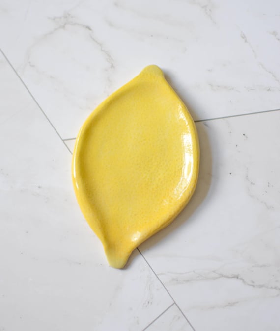 Handcrafted Lemon Spoon Rest, Handpainted Ceramic Trinket Dish